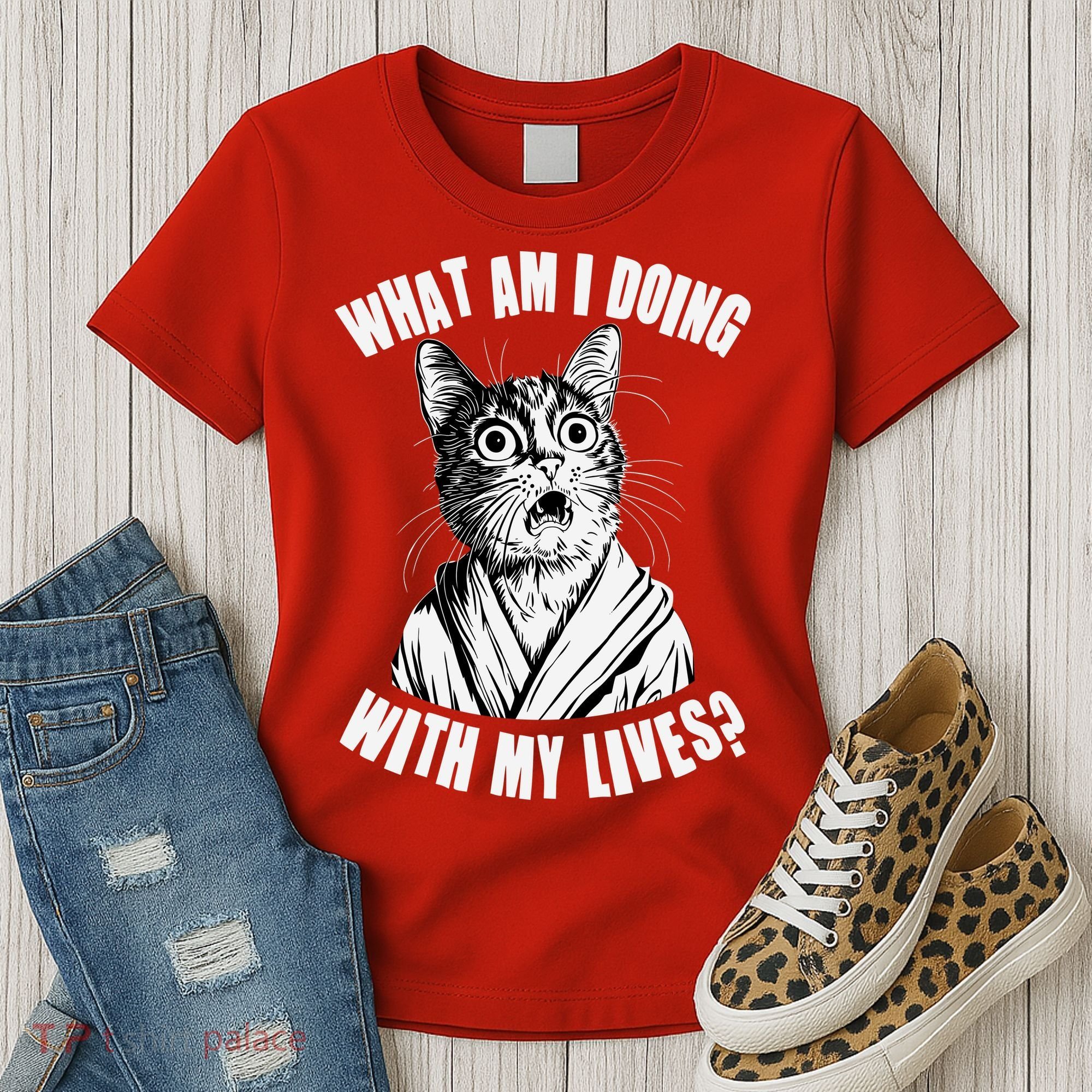 Funny What Am I Doing With My Lives Existential Crisis Cat Women's T-Shirt
