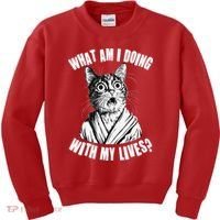 Funny What Am I Doing With My Lives Existential Crisis Cat Kids Sweatshirt thumb 0