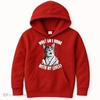 Funny What Am I Doing With My Lives Existential Crisis Cat Kids Hoodie thumb 0