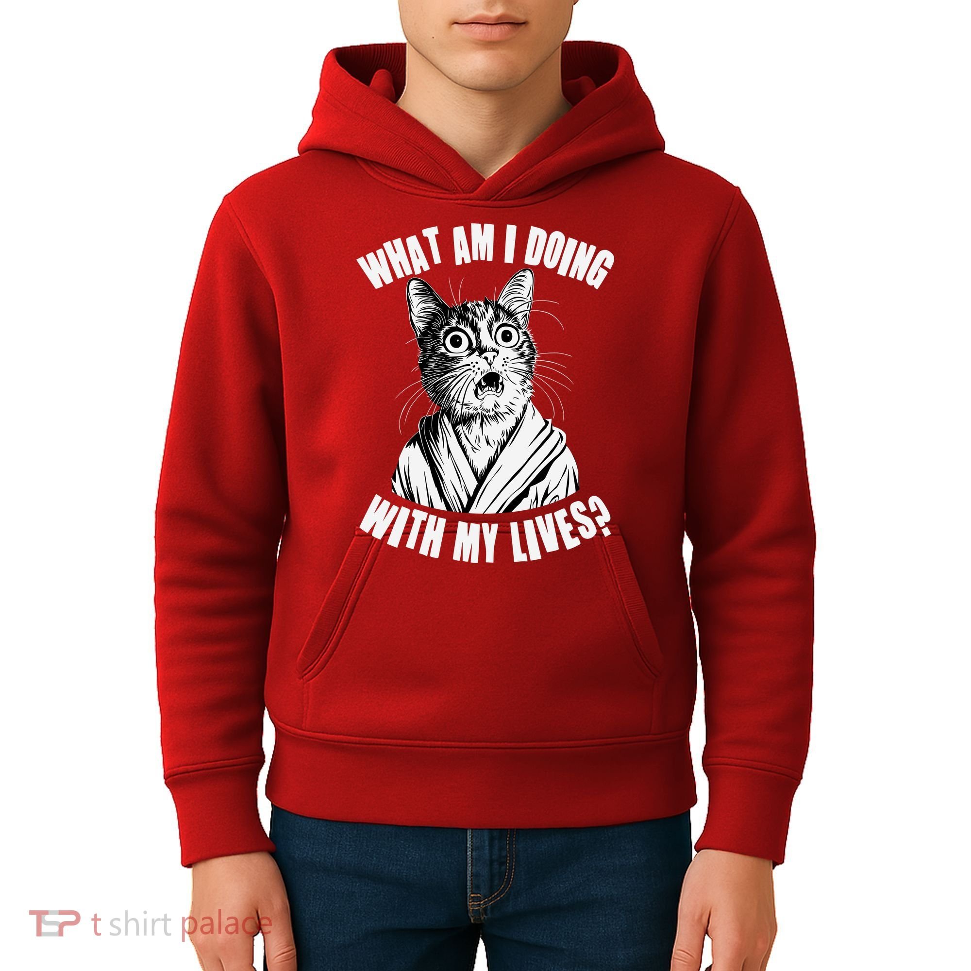 Funny What Am I Doing With My Lives Existential Crisis Cat Kids Hoodie