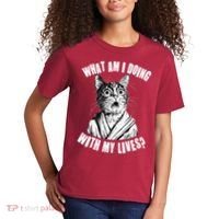 Funny What Am I Doing With My Lives Existential Crisis Cat Kids T-Shirt thumb 2