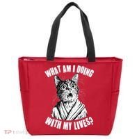Funny What Am I Doing With My Lives Existential Crisis Cat Tote Bag thumb 0