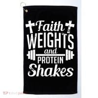 Faith Weights And Protein Shakes Golf Towel thumb 0