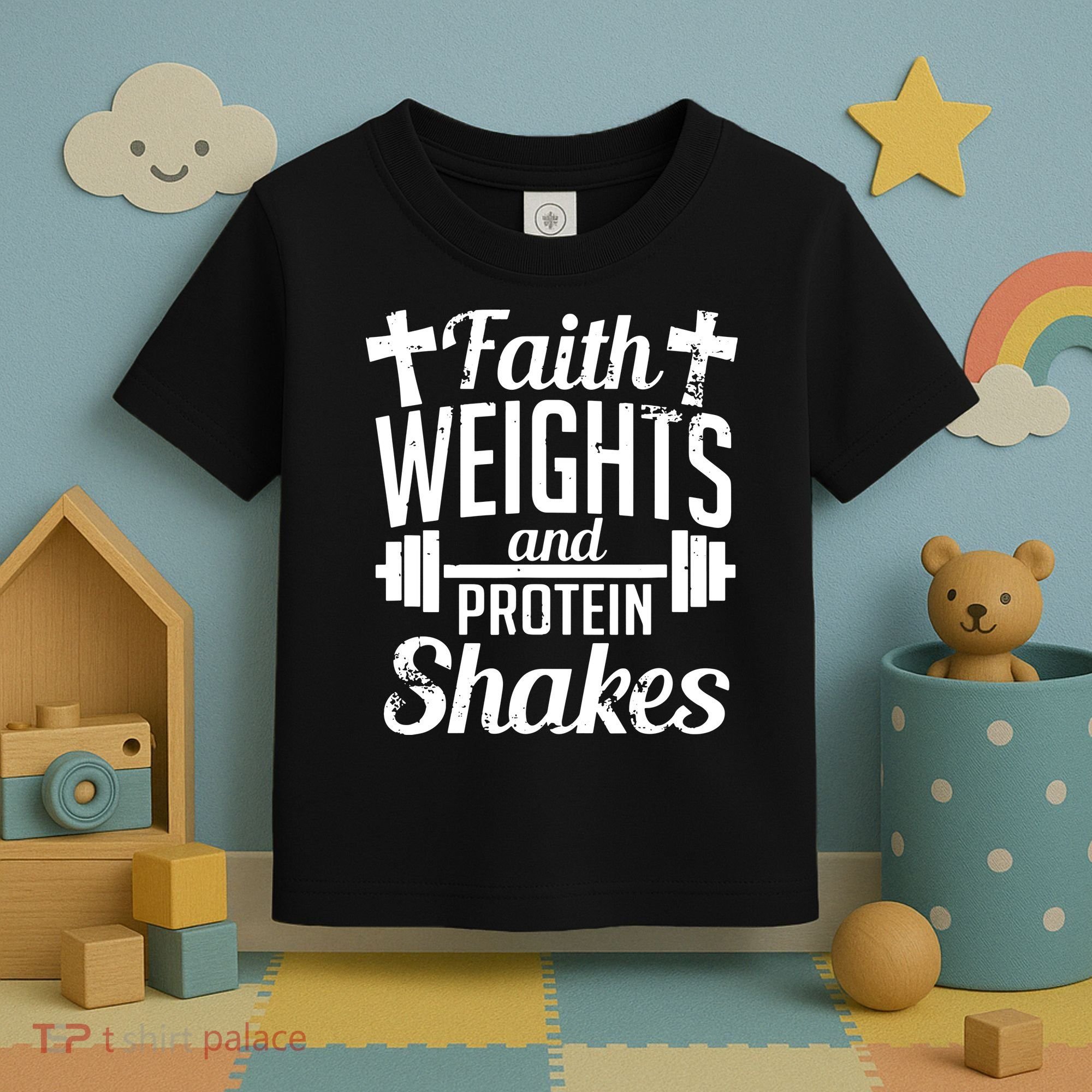 Faith Weights And Protein Shakes Toddler T-Shirt