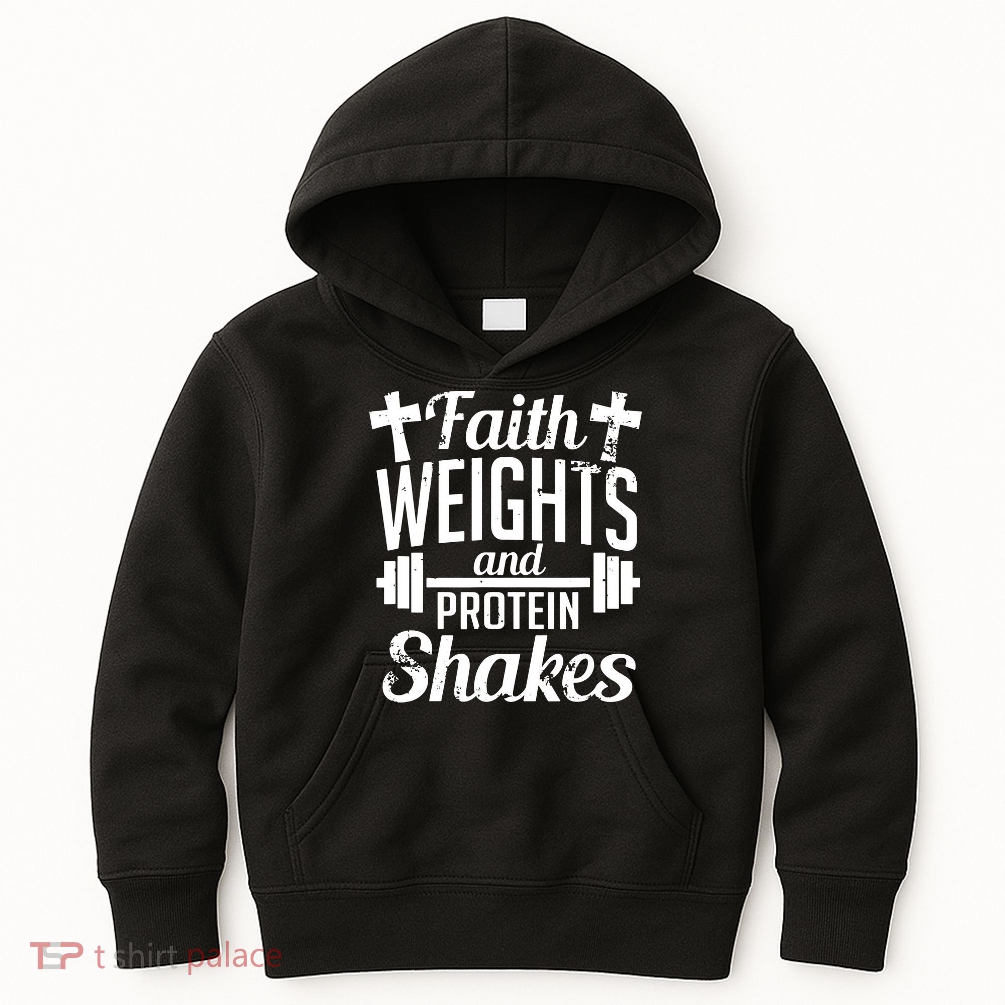Faith Weights And Protein Shakes Kids Hoodie
