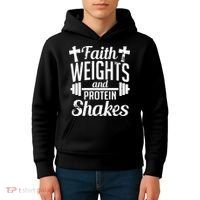 Faith Weights And Protein Shakes Kids Hoodie thumb 4