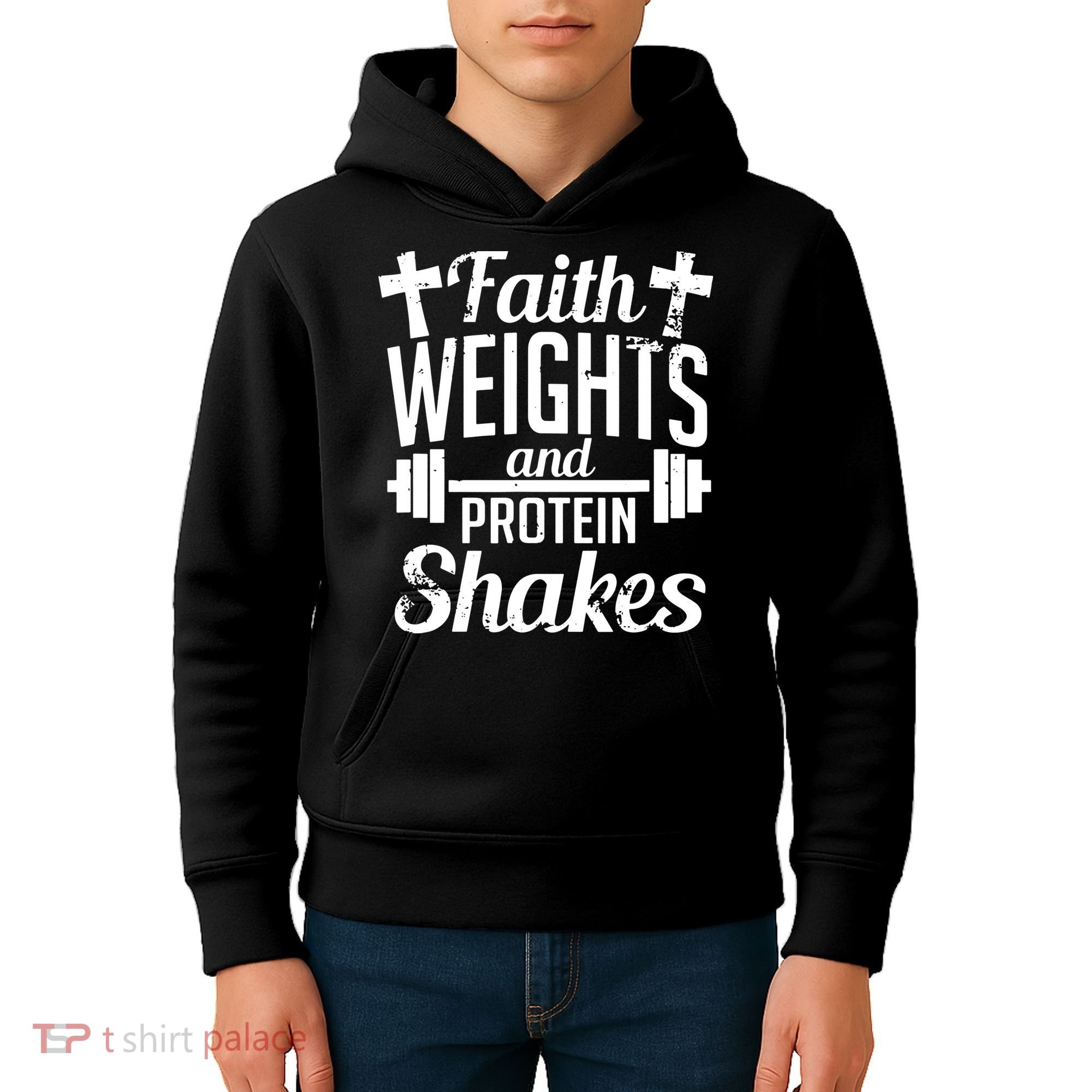 Faith Weights And Protein Shakes Kids Hoodie