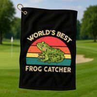 Funny Worlds Best Frog Catcher Frog Hunter Golf Towel thumb 1