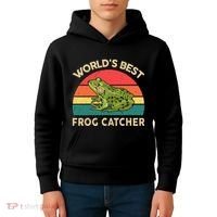 Funny Worlds Best Frog Catcher Frog Hunter Kids Hoodie thumb 4