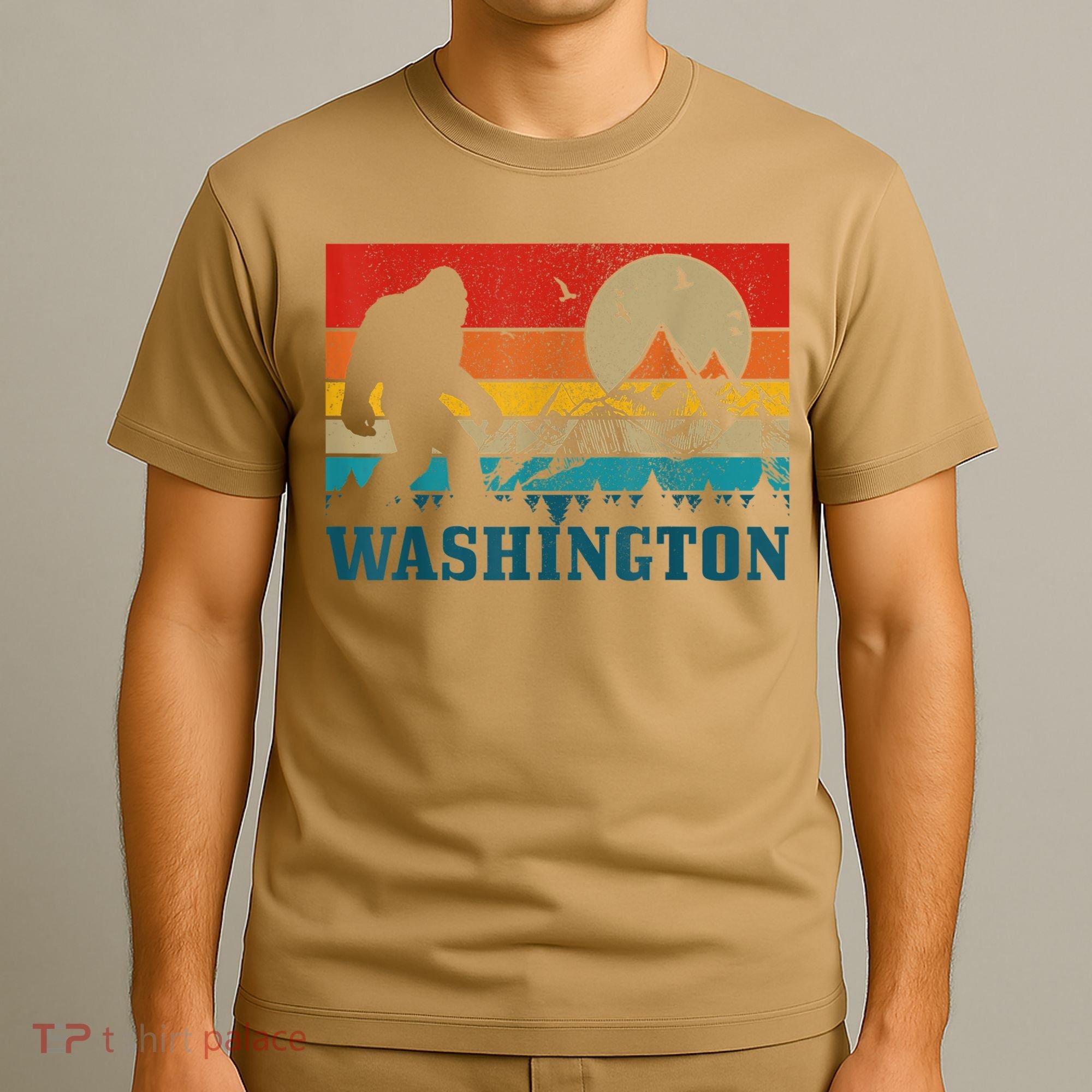 Funny Washington Bigfoot Vintage Mountains Hiking Hunter T-Shirt
