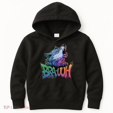 Funny Wolf Bruh For Teensmeme Graphic Kids Hoodie