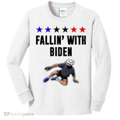 Fallin With Biden Funny Joe Biden Bike Fall Kids Long Sleeve Shirt