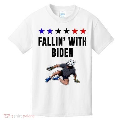 Fallin With Biden Funny Joe Biden Bike Fall Kids T-Shirt