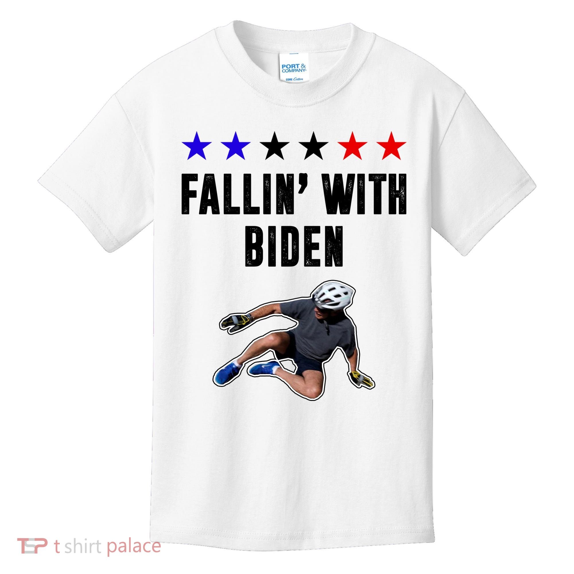 Fallin With Biden Funny Joe Biden Bike Fall Kids T-Shirt
