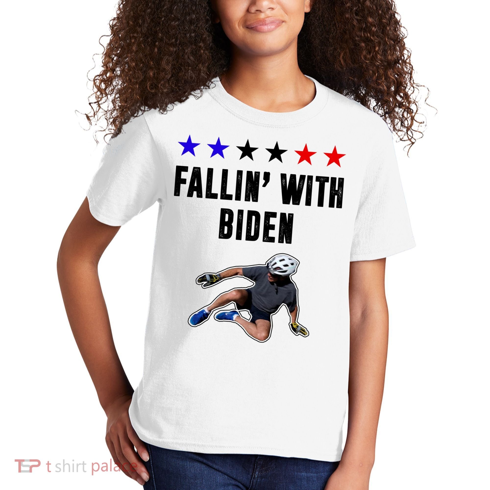 Fallin With Biden Funny Joe Biden Bike Fall Kids T-Shirt