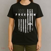 Freedom With Cross American USA Flag Faith Christian T-Shirt thumb 4