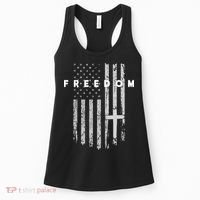 Freedom With Cross American USA Flag Faith Christian Women's Tank Top thumb 0
