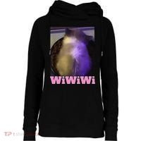 Funny Wiwiwi Cat Meme Viral Gen Z Trend Brainrot Womens Funnel Neck Pullover Hood thumb 0