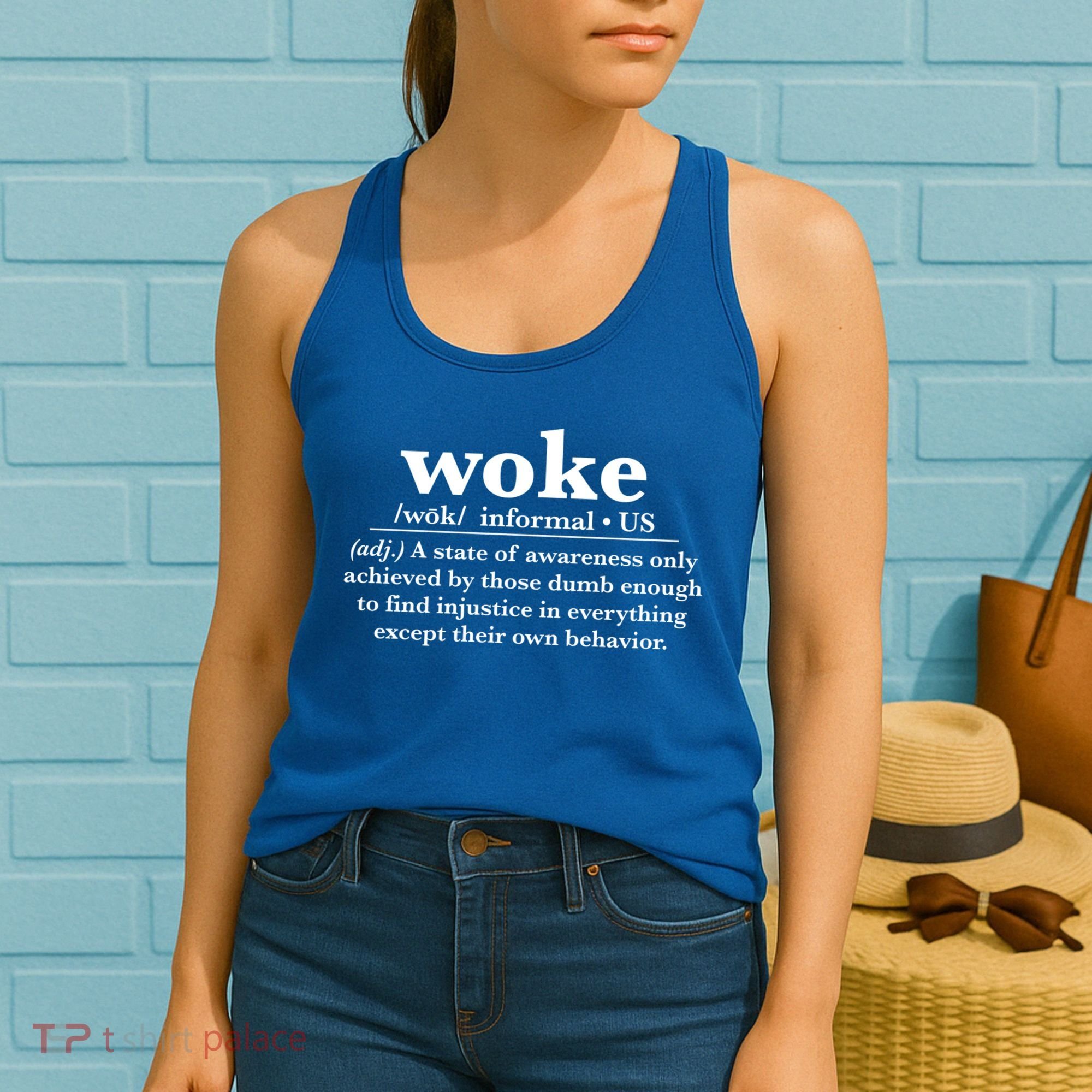 Funny Woke Definition Anti Woke Meme Gift Women's Tank Top