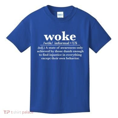 Funny Woke Definition Anti Woke Meme Gift Kids T-Shirt