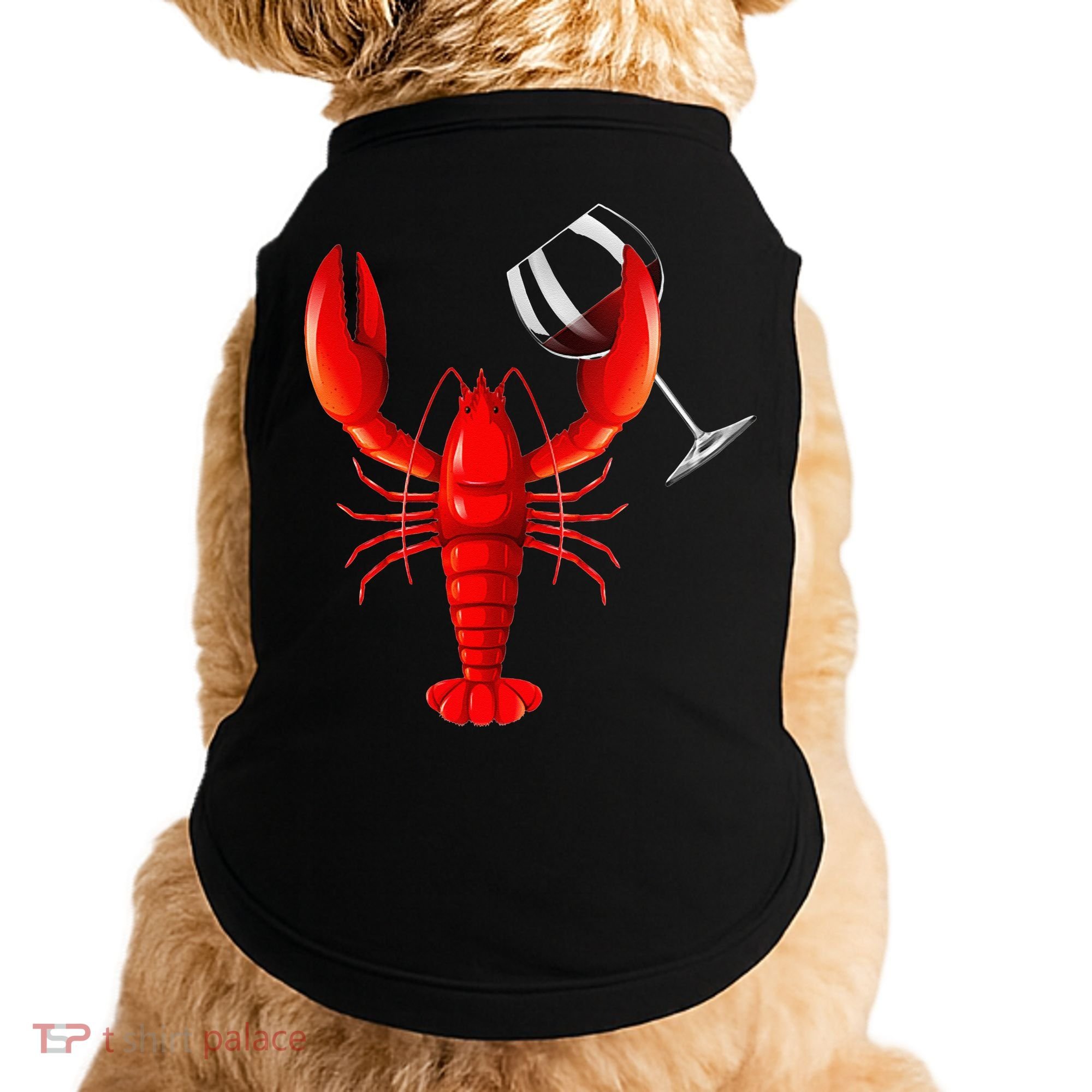 Funny Wine Drinking Lobster Red Crawfish Wine Lovers Gift Doggie Tank