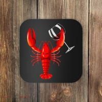 Funny Wine Drinking Lobster Red Crawfish Wine Lovers Gift Coaster thumb 0
