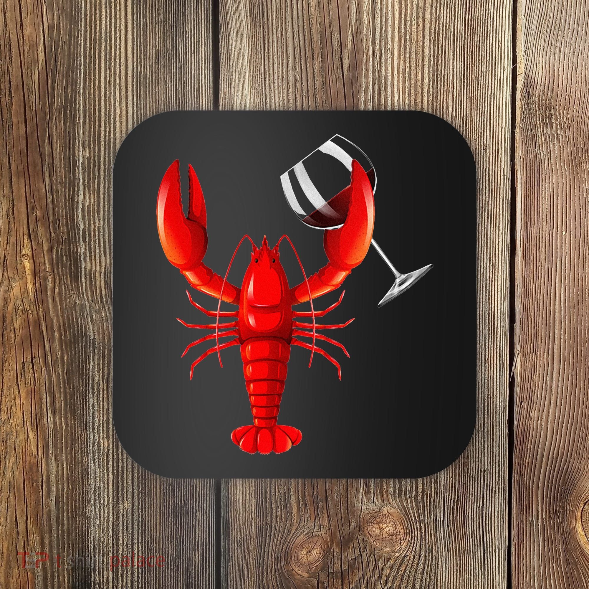 Funny Wine Drinking Lobster Red Crawfish Wine Lovers Gift Coaster