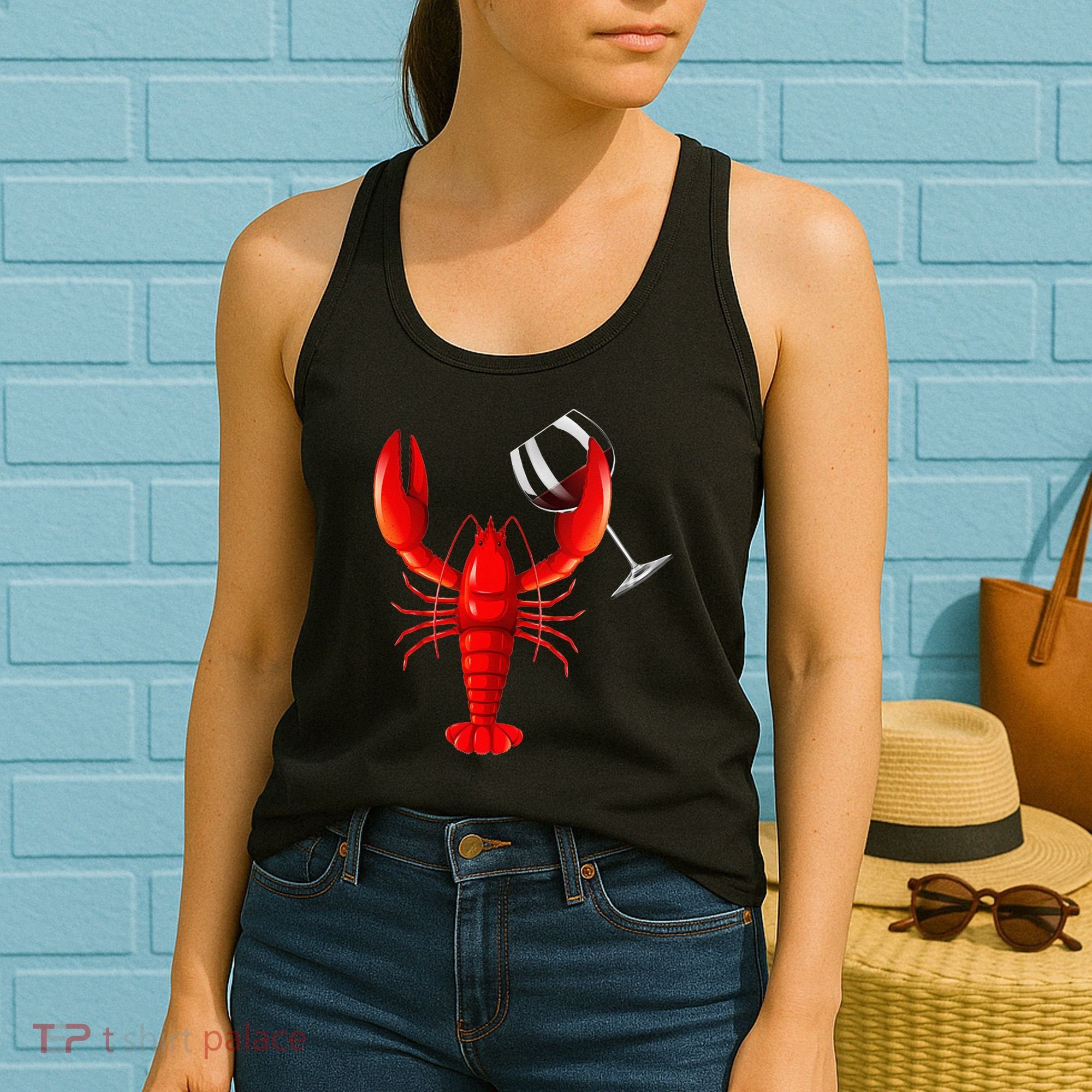 Funny Wine Drinking Lobster Red Crawfish Wine Lovers Gift Women's Tank Top