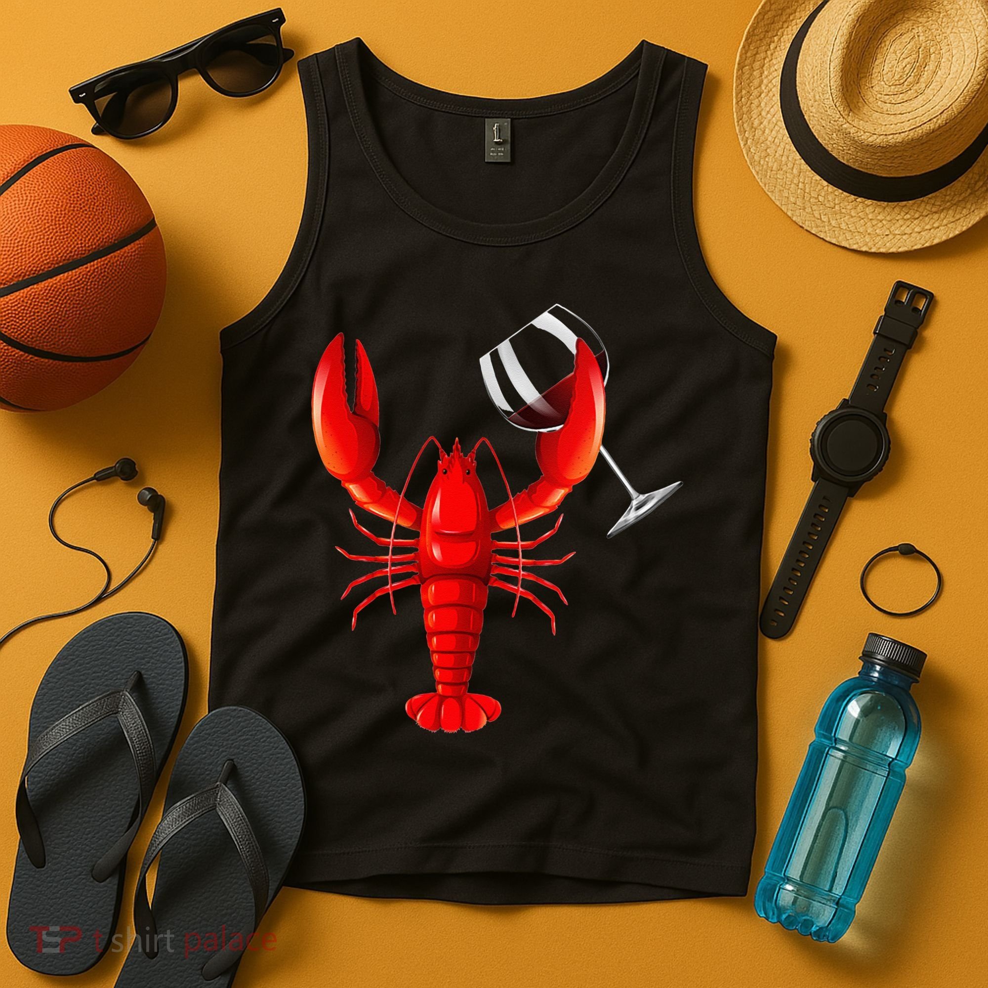 Funny Wine Drinking Lobster Red Crawfish Wine Lovers Gift Tank Top