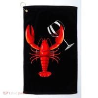 Funny Wine Drinking Lobster Red Crawfish Wine Lovers Gift Golf Towel thumb 0