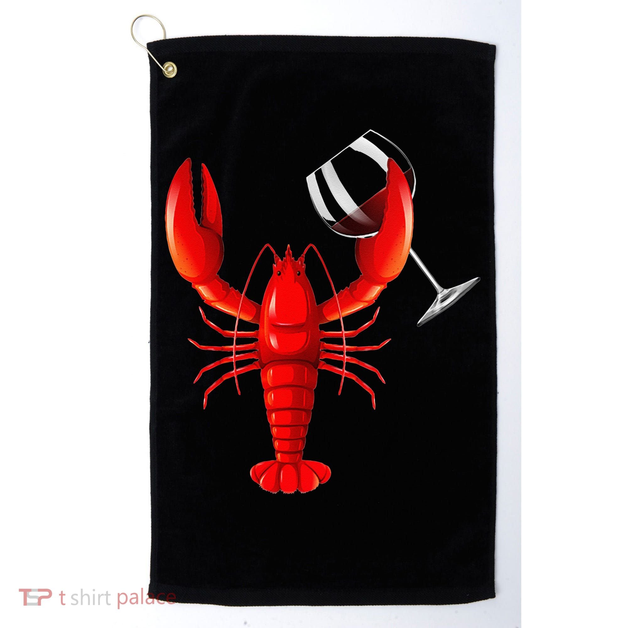 Funny Wine Drinking Lobster Red Crawfish Wine Lovers Gift Golf Towel