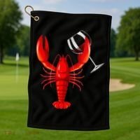 Funny Wine Drinking Lobster Red Crawfish Wine Lovers Gift Golf Towel thumb 1