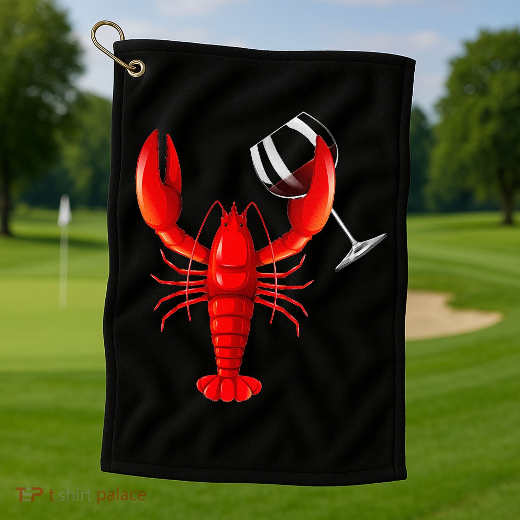 Funny Wine Drinking Lobster Red Crawfish Wine Lovers Gift Golf Towel