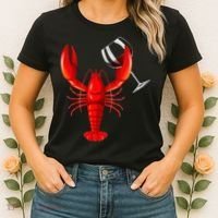Funny Wine Drinking Lobster Red Crawfish Wine Lovers Gift Women's T-Shirt thumb 2