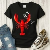 Funny Wine Drinking Lobster Red Crawfish Wine Lovers Gift Women's T-Shirt thumb 3