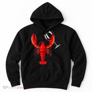 Funny Wine Drinking Lobster Red Crawfish Wine Lovers Gift Hoodie