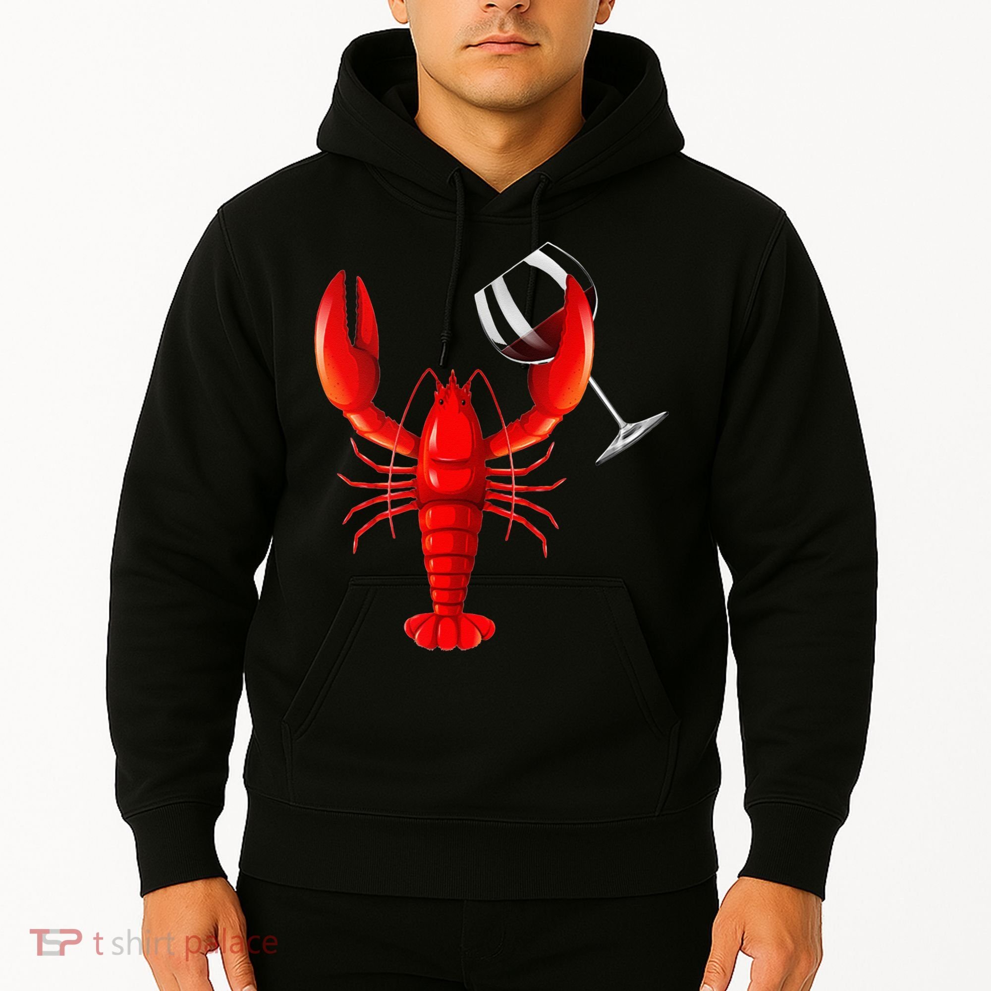 Funny Wine Drinking Lobster Red Crawfish Wine Lovers Gift Hoodie