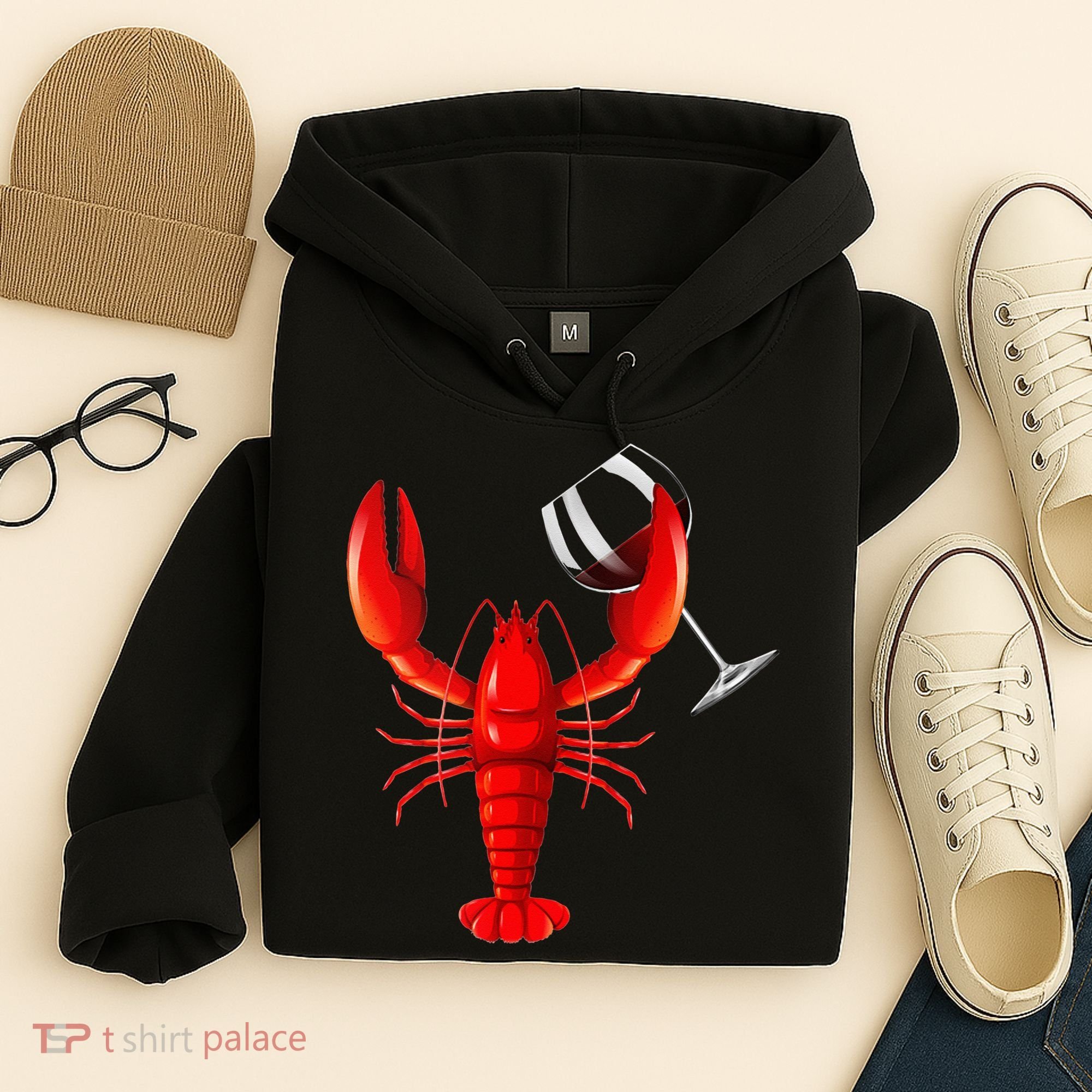 Funny Wine Drinking Lobster Red Crawfish Wine Lovers Gift Hoodie