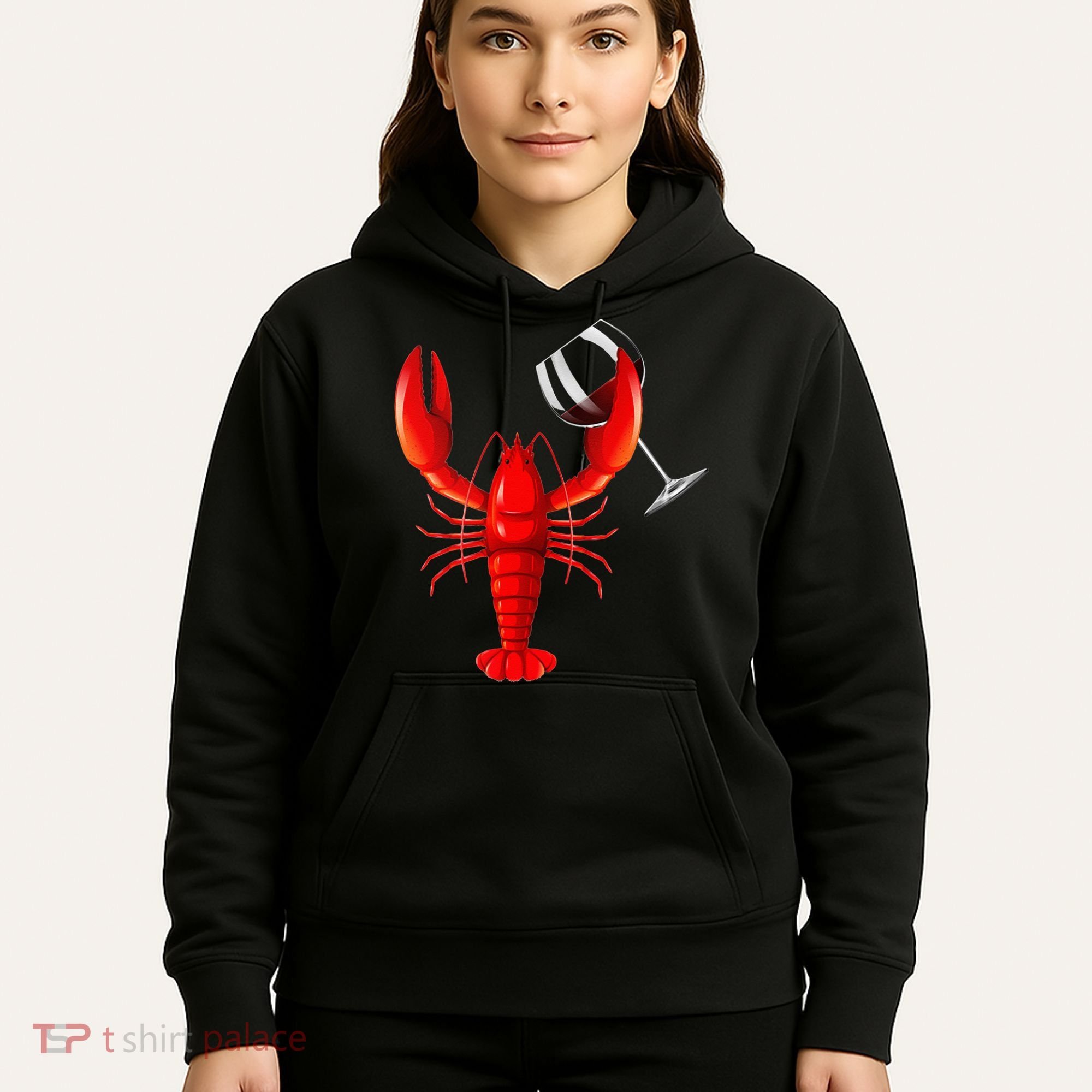 Funny Wine Drinking Lobster Red Crawfish Wine Lovers Gift Hoodie