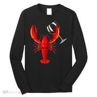 Funny Wine Drinking Lobster Red Crawfish Wine Lovers Gift Long Sleeve Shirt thumb 0