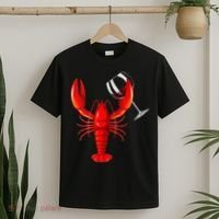 Funny Wine Drinking Lobster Red Crawfish Wine Lovers Gift T-Shirt thumb 2