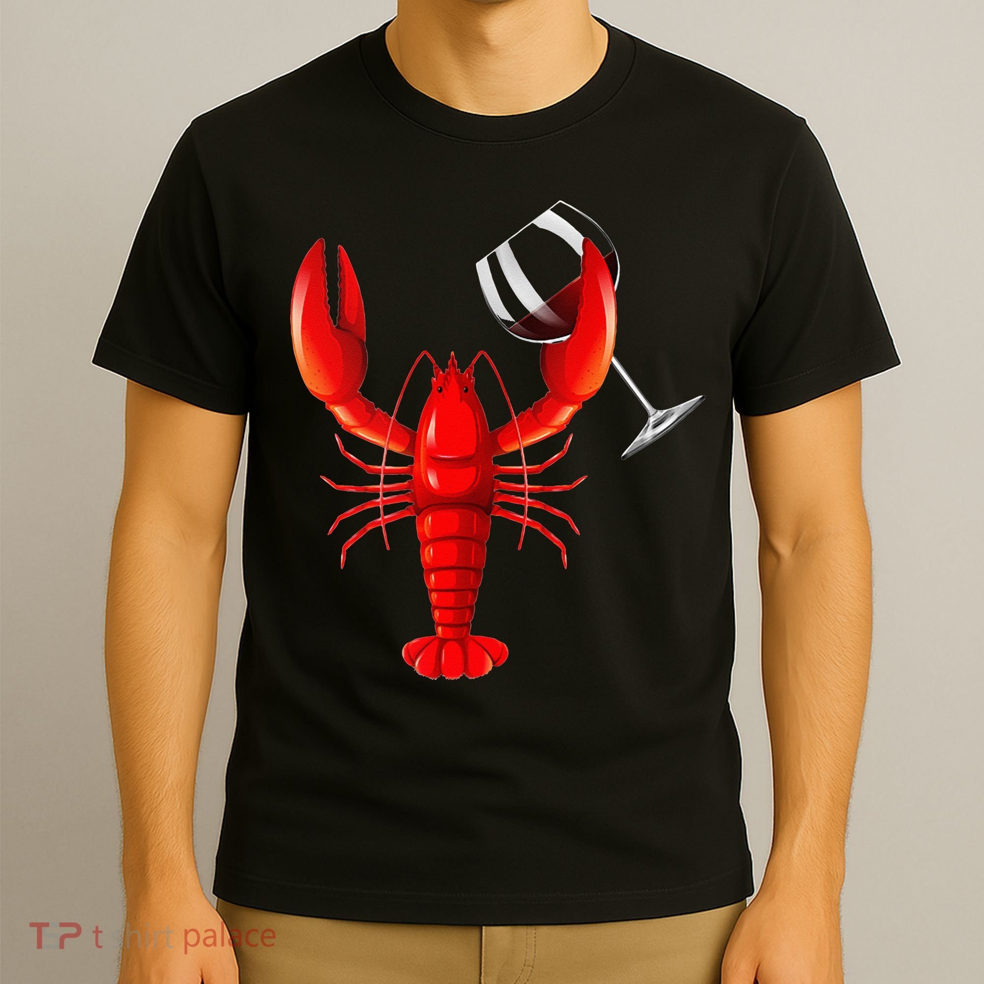 Funny Wine Drinking Lobster Red Crawfish Wine Lovers Gift T-Shirt