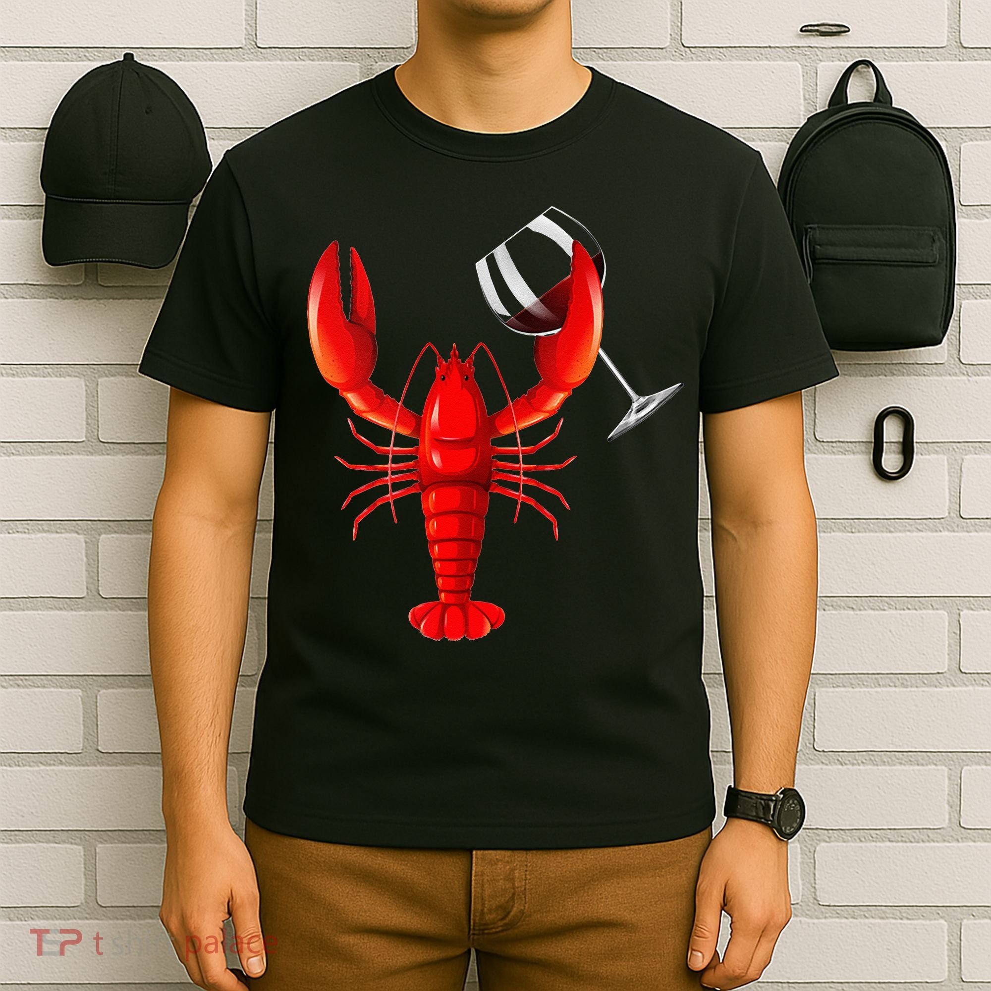 Funny Wine Drinking Lobster Red Crawfish Wine Lovers Gift T-Shirt