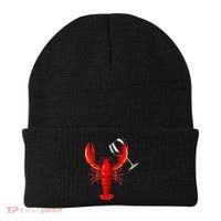 Funny Wine Drinking Lobster Red Crawfish Wine Lovers Gift Beanie thumb 0