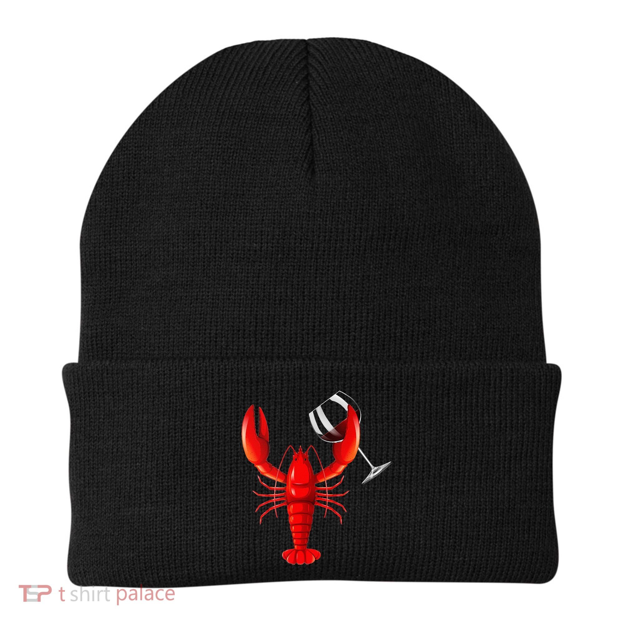 Funny Wine Drinking Lobster Red Crawfish Wine Lovers Gift Beanie
