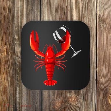 Funny Wine Drinking Lobster Red Crawfish Wine Lovers Gift Coaster