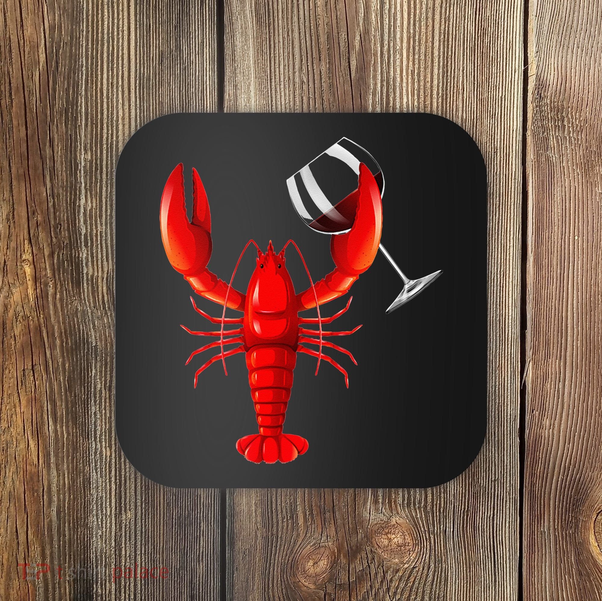 Funny Wine Drinking Lobster Red Crawfish Wine Lovers Gift Coaster