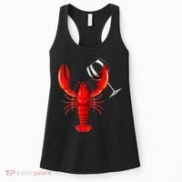Funny Wine Drinking Lobster Red Crawfish Wine Lovers Gift Women's Tank Top thumb 0