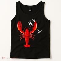 Funny Wine Drinking Lobster Red Crawfish Wine Lovers Gift Tank Top thumb 2