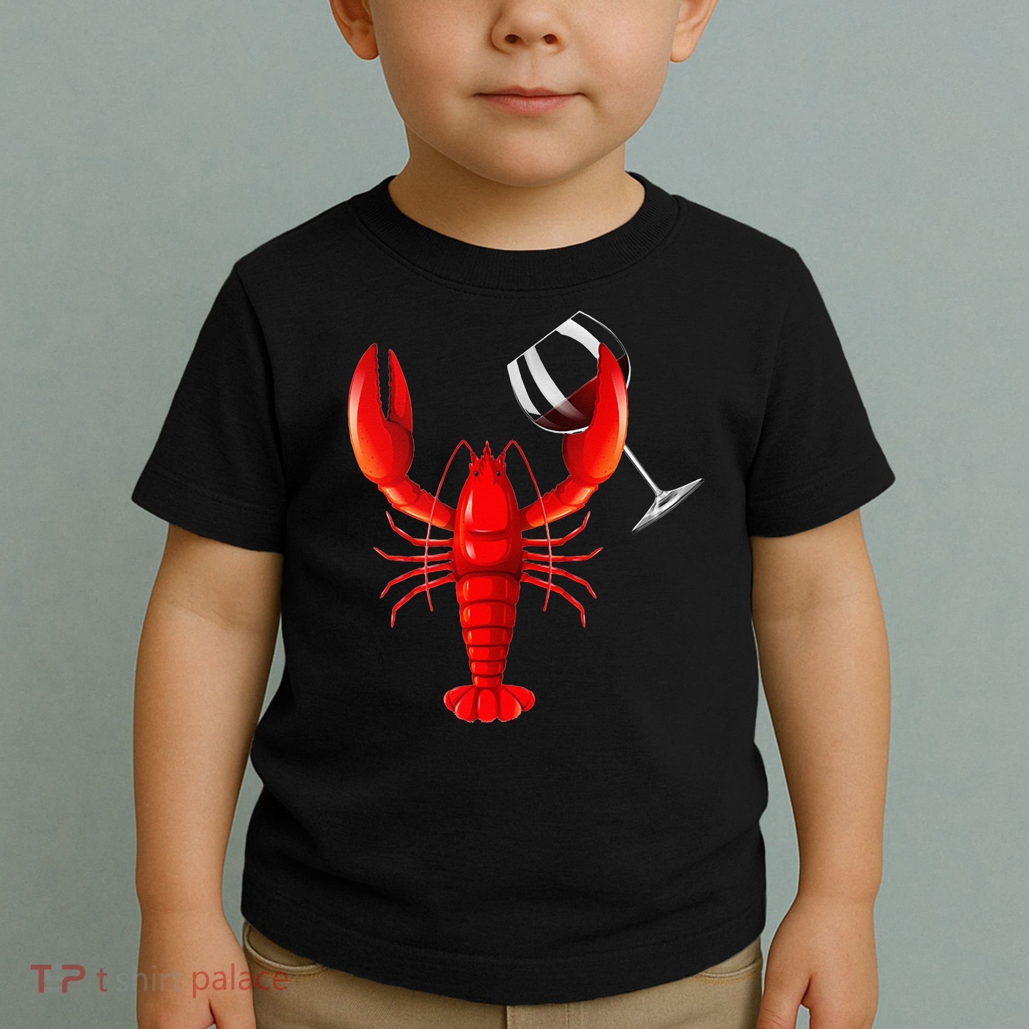Funny Wine Drinking Lobster Red Crawfish Wine Lovers Gift Toddler T-Shirt